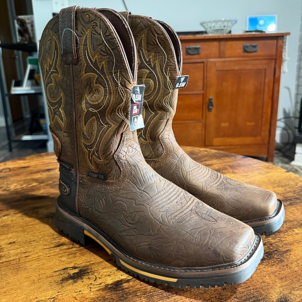 Justin Mens Rush Composite Toe Waterproof Work Boots Brown Leather SE4625 9.5W